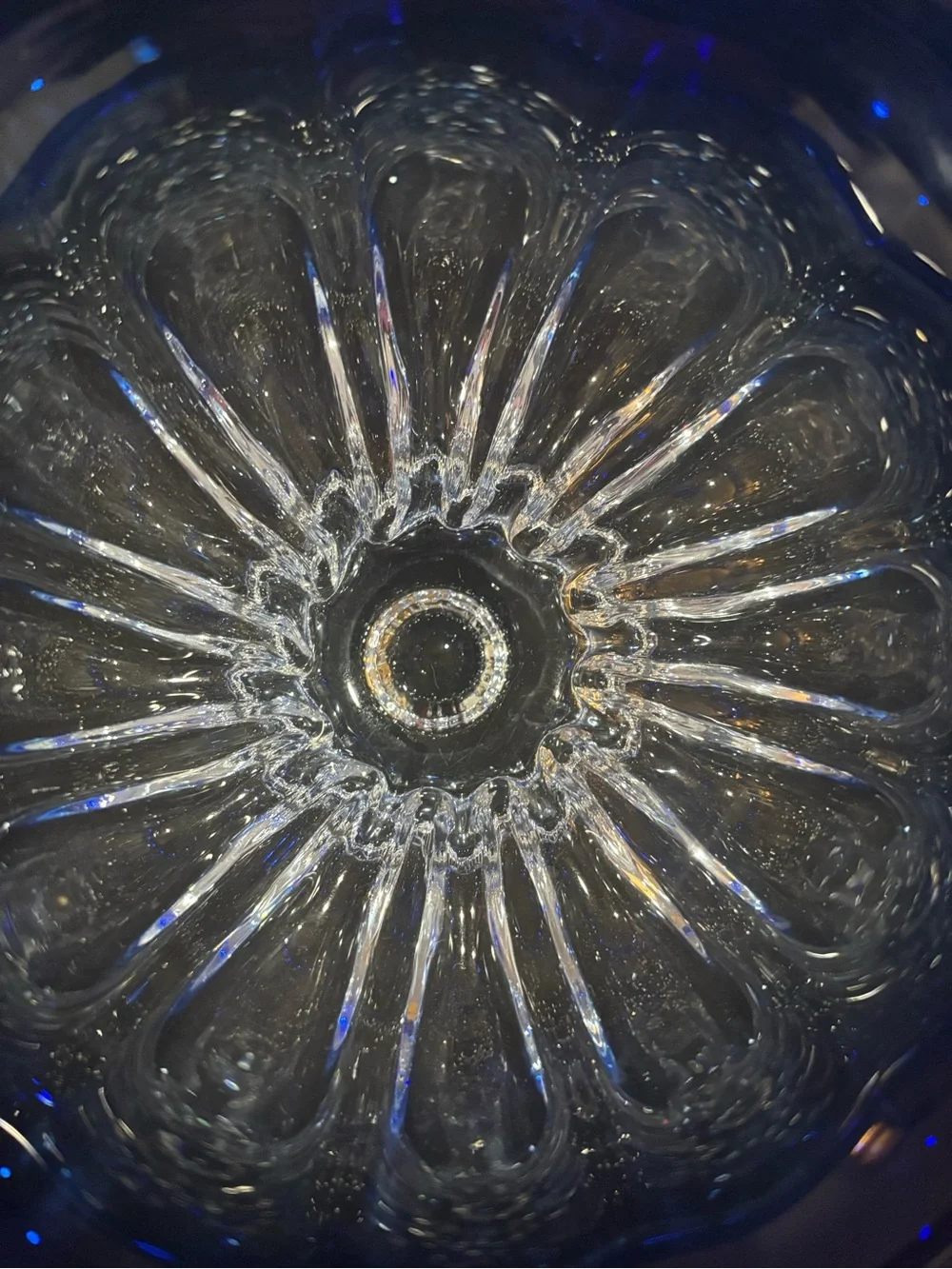 Shannon Crystal Cobalt Clear/Blue Ruffled Bowl Designs of Ireland 6.75